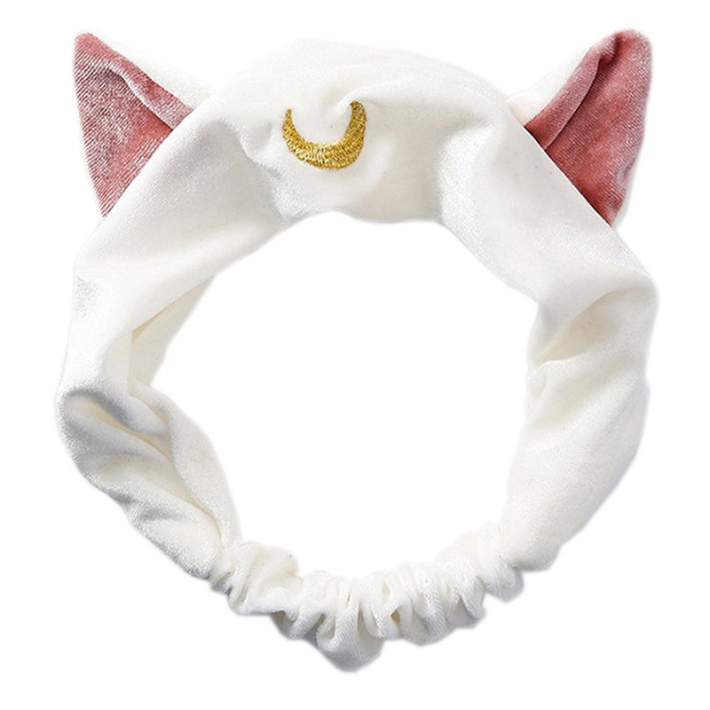 Cat Ears Makeup Cosmetic Shower Elastic Hair Band Headband for Women Men Girls Head Wrap Accessories TS12 White