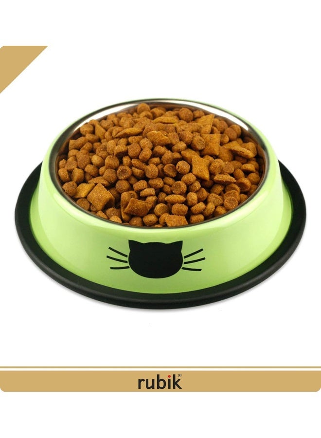 Rubik 2 Pack Stainless Steel Pet Dog Cat Bowls, Non-Skid Food and Water Dish Bowl with Cute Cats Painted for Small Dogs Cats Kitten Puppy Animals - Orange & Light Green  - Image 5