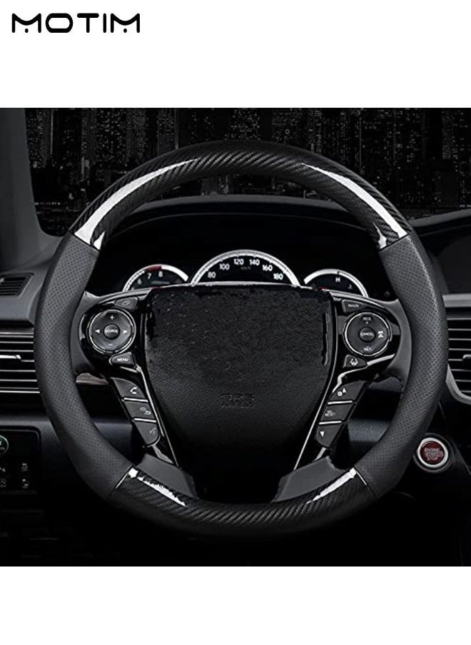 Motim Carbon Fiber Car Steering Wheel Cover, Non Slip Breathable Universal Car Steering Wheel Protector for Most Car, Trucks, SVU, 38cm 15 inches  - Image 1