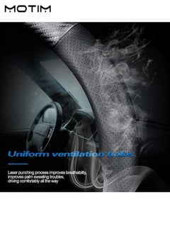 Motim Carbon Fiber Leather Car Steering Wheel Cover, Universal Non Slip Breathable Car Steering Wheel Protector for Most Car, Trucks, SVU, 38cm 15 inches  - Image 3