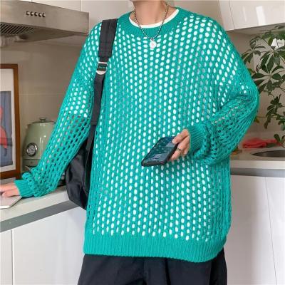 Hollow-out Fishnet Top Thick Line Pullover Knitted Sweater Mens and Womens Same Style Internet Popular Trendy Brand Ins Korean Style Top Green  - Image 1