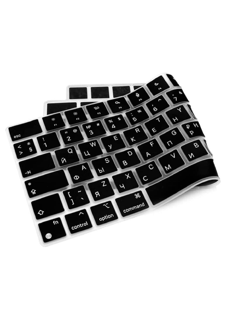 AMM EU Version Russian English Silicone Keyboard Cover Skin for M2 MacBook Air 13.6 inch 2022 A2681 & MacBook Pro 14 inch 2022 2021 A2442 M1 & MacBook Pro 16 inch 2022 2021 A2485 M1  Black - Image 4