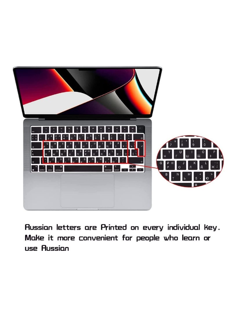 AMM EU Version Russian English Silicone Keyboard Cover Skin for M2 MacBook Air 13.6 inch 2022 A2681 & MacBook Pro 14 inch 2022 2021 A2442 M1 & MacBook Pro 16 inch 2022 2021 A2485 M1  Black - Image 2