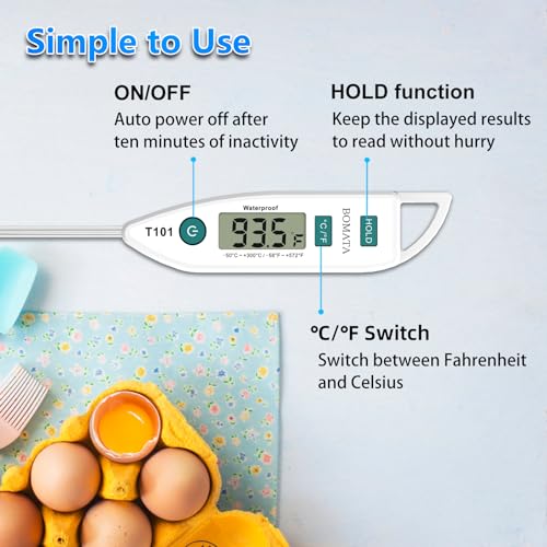 BOMATA Waterproof IPX7 Thermometer for Water, Liquid, Candle and Cooking. Instant Read Food Thermometer with Long Probe for Cooking, Meat, BBQ! T101 White - Image 5