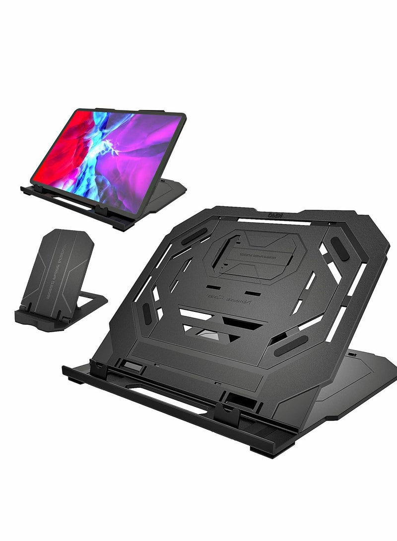 Y&D Drawing Tablet Stand, Laptop Lifter Stand Foldable Desk 9 Levels Adjustable Angles with a Built-in Phone Holder, for 12-17 inch Tablet, MacBook, Laptop, iPad, Book, Phone(Black) - Image 1