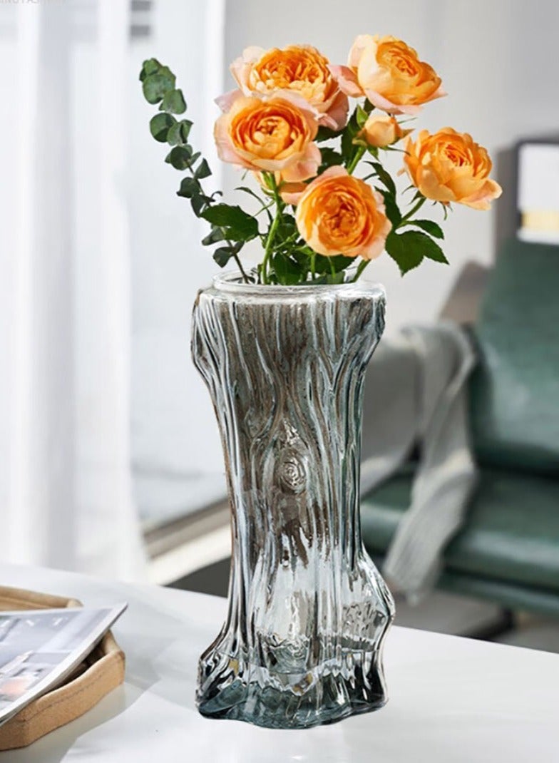 Jingke Glass Vase Simple Desktop Vase Living Room Decoration Ornaments Gray 26.5cm - Image 3