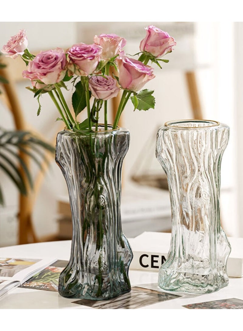 Jingke Glass Vase Simple Desktop Vase Living Room Decoration Ornaments Gray 26.5cm - Image 4