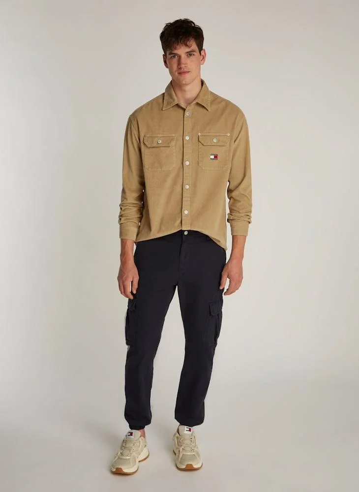 TOMMY JEANS Logo Print Button Detail Relaxed Fit Shirt