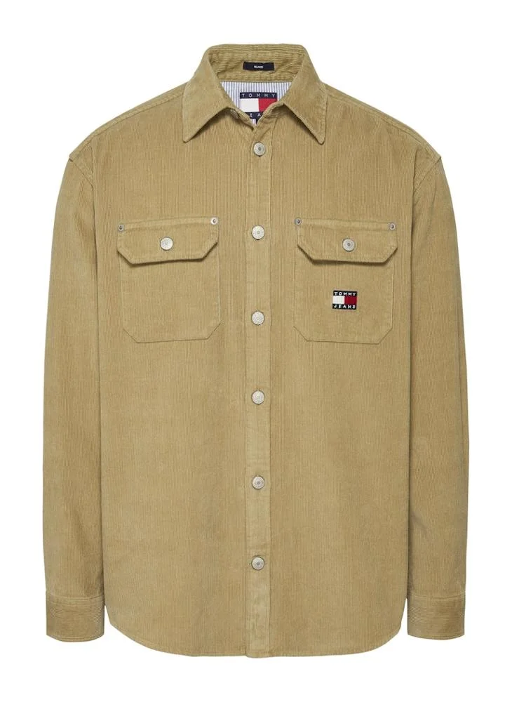TOMMY JEANS Logo Print Button Detail Relaxed Fit Shirt