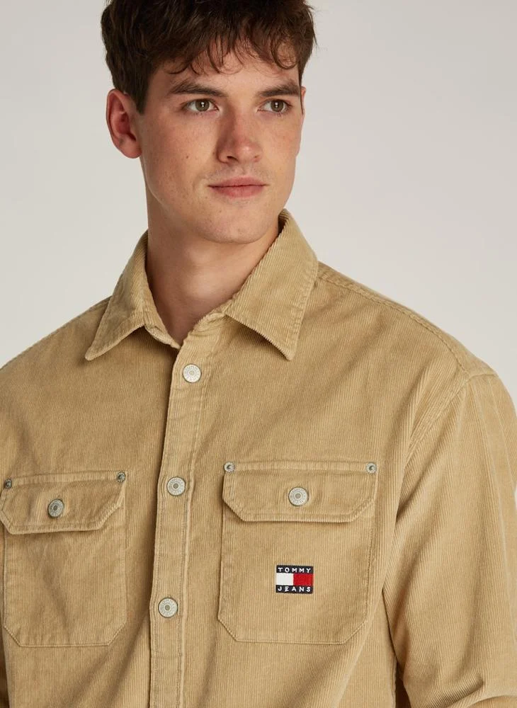 TOMMY JEANS Logo Print Button Detail Relaxed Fit Shirt