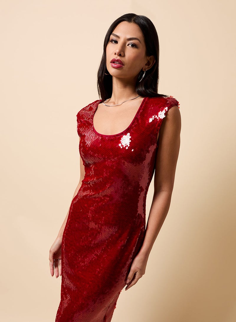 Little Mistress Sequin Detail Sleeveless Maxi Dress - Image 2