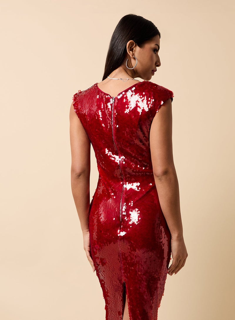Little Mistress Sequin Detail Sleeveless Maxi Dress - Image 3