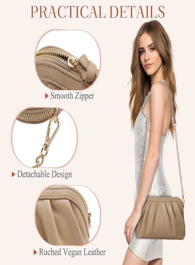 فاشي حقيبة يد صغيرة أنيقة من الجلد النباتي بتصميم مكشكش، مناسبة للمناسبات الرسمية والحفلات، لون مشمشي - Image 5