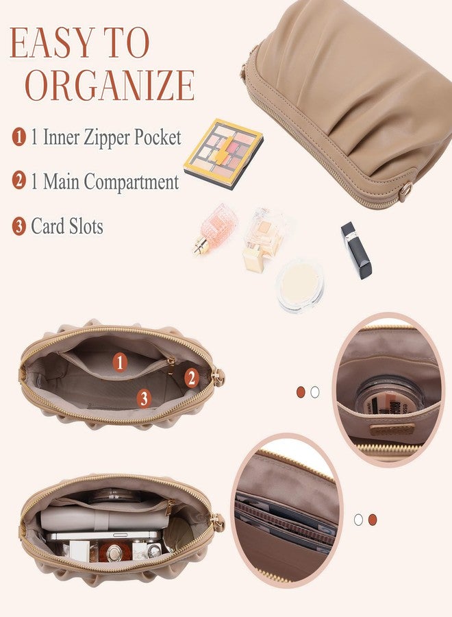 فاشي حقيبة يد صغيرة أنيقة من الجلد النباتي بتصميم مكشكش، مناسبة للمناسبات الرسمية والحفلات، لون مشمشي - Image 3