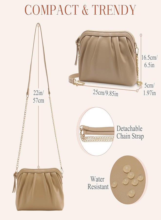 فاشي حقيبة يد صغيرة أنيقة من الجلد النباتي بتصميم مكشكش، مناسبة للمناسبات الرسمية والحفلات، لون مشمشي - Image 2