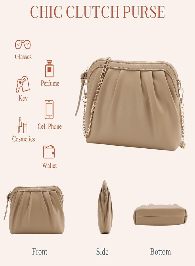 فاشي حقيبة يد صغيرة أنيقة من الجلد النباتي بتصميم مكشكش، مناسبة للمناسبات الرسمية والحفلات، لون مشمشي - Image 4