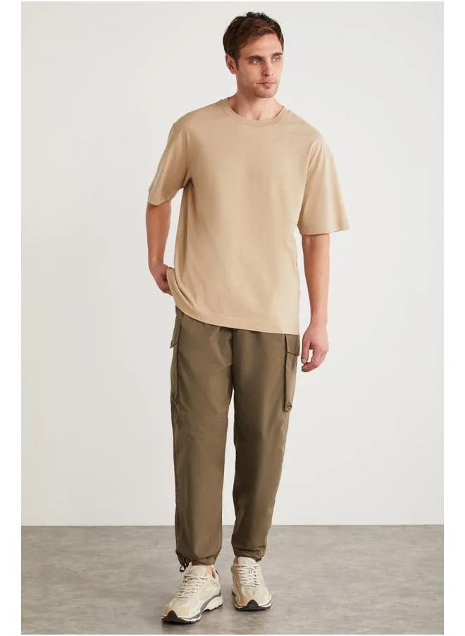 جريميلانج Grimelange Fletcher Men's Oversize Linen Blend Beige T-Shirt