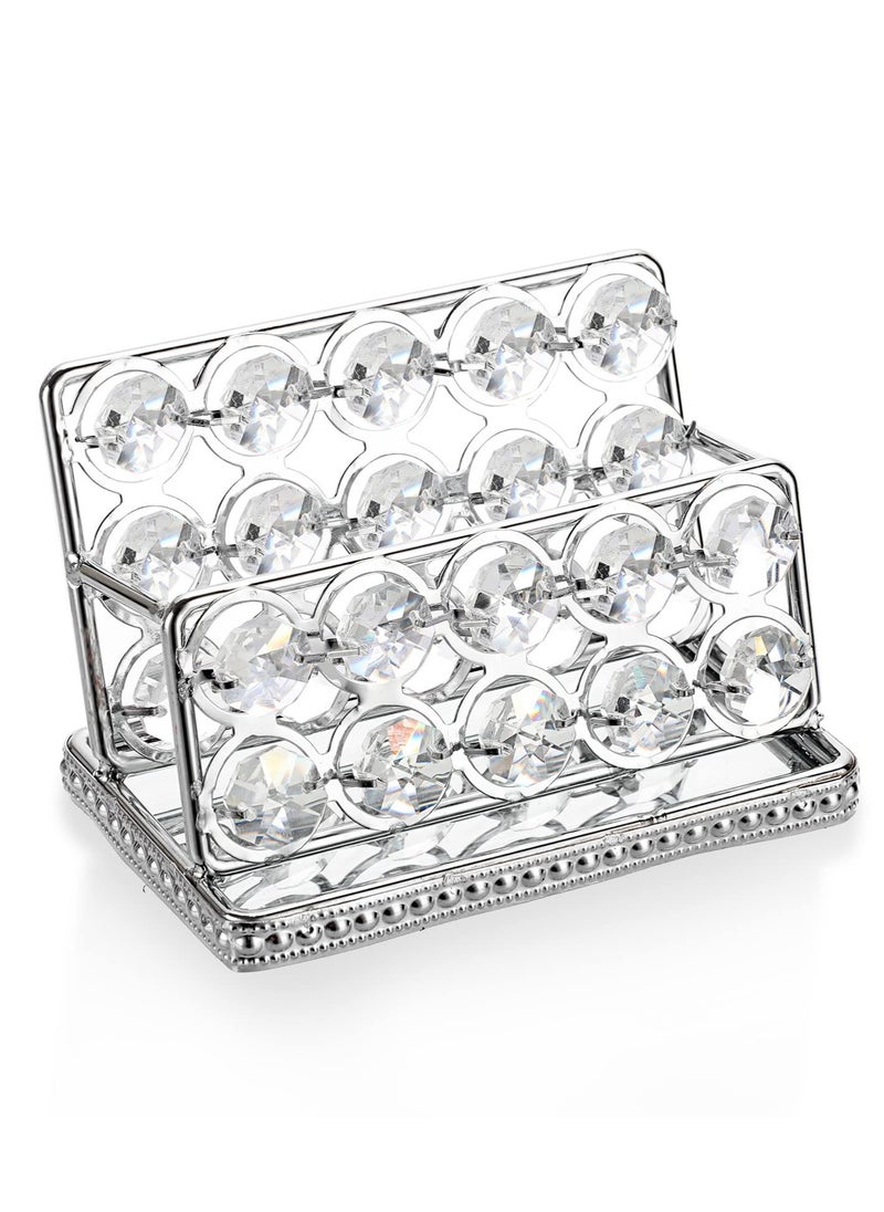 KASTWAVE Crystal Business Card Holder Stand, Mirrored Name Card Display, Card Stand Organizer Desktop Business Card Storage Holder for Office Countertop (Silver,1 Slot)  - Image 2