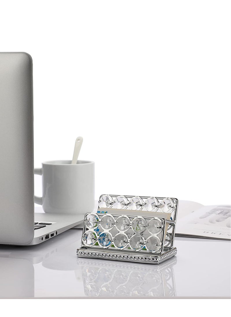 KASTWAVE Crystal Business Card Holder Stand, Mirrored Name Card Display, Card Stand Organizer Desktop Business Card Storage Holder for Office Countertop (Silver,1 Slot)  - Image 4