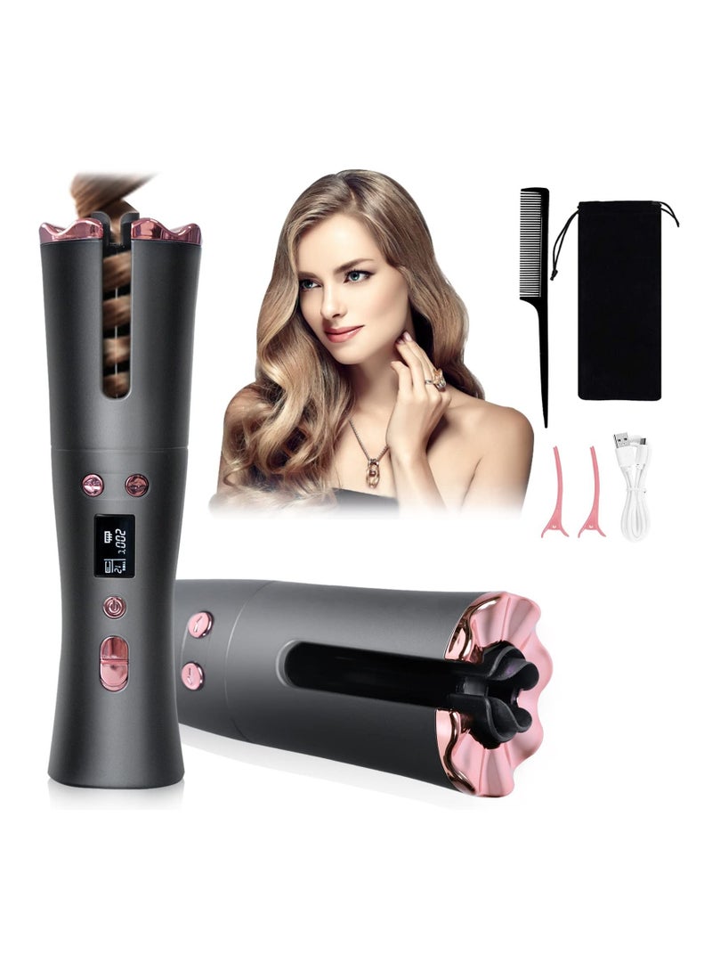 NIBEMINENT Automatic Curling Iron, Cordless Rotating Hair Curler with 6 Temps & Timers, Auto Shut-Off Rechargeable Wireless Curler, Portable Ceramic Wand for Fine Medium - Image 1