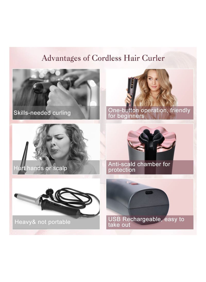NIBEMINENT Automatic Curling Iron, Cordless Rotating Hair Curler with 6 Temps & Timers, Auto Shut-Off Rechargeable Wireless Curler, Portable Ceramic Wand for Fine Medium - Image 5