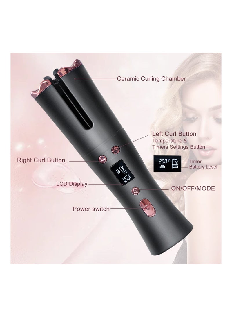 NIBEMINENT Automatic Curling Iron, Cordless Rotating Hair Curler with 6 Temps & Timers, Auto Shut-Off Rechargeable Wireless Curler, Portable Ceramic Wand for Fine Medium - Image 3