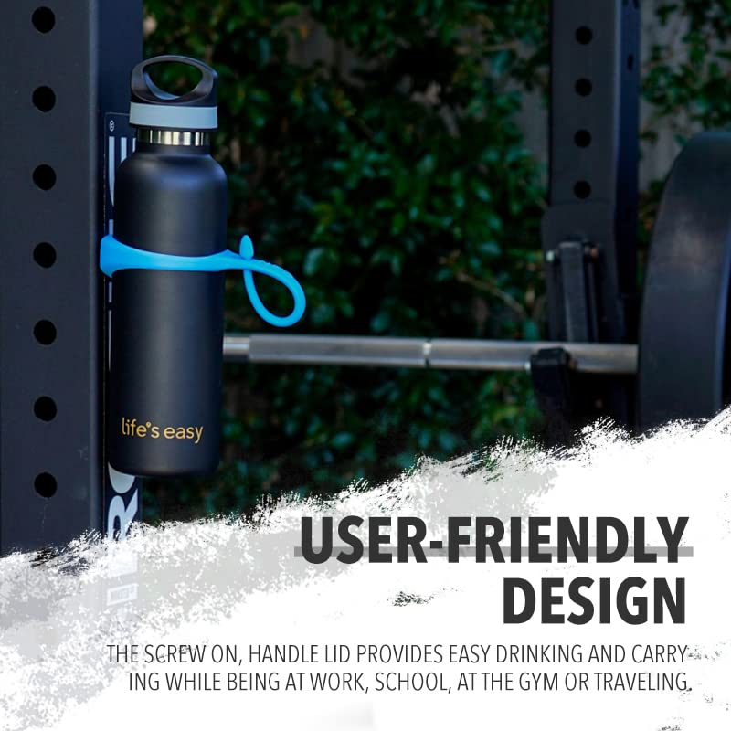 LIFE'S EASY Insulated Sports Water Bottle with Lid. Stainless Steel Vacuum Double Wall Thermo Flask for Hot and Cold Drinks  Simple Metal Hydro Canteen Travel Bottle for Men & Women - 20 oz (Black) - Image 4