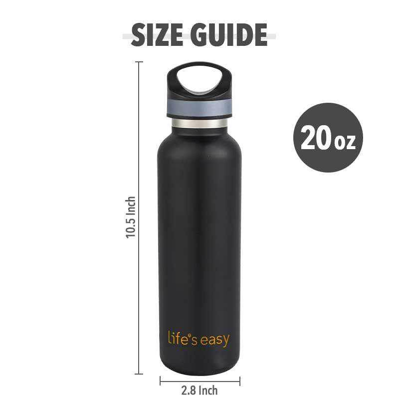LIFE'S EASY Insulated Sports Water Bottle with Lid. Stainless Steel Vacuum Double Wall Thermo Flask for Hot and Cold Drinks  Simple Metal Hydro Canteen Travel Bottle for Men & Women - 20 oz (Black) - Image 3