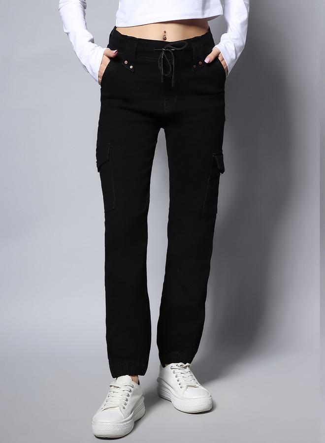 HIGH STAR Solid Mid Rise Jeans With Drawstring Closure - Image 1