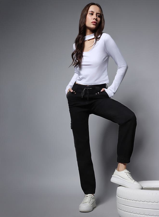 HIGH STAR Solid Mid Rise Jeans With Drawstring Closure - Image 4