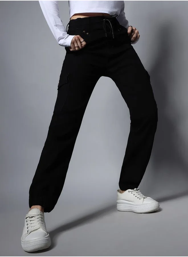 هاي ستار Solid Mid Rise Jeans with Drawstring Closure by Styli