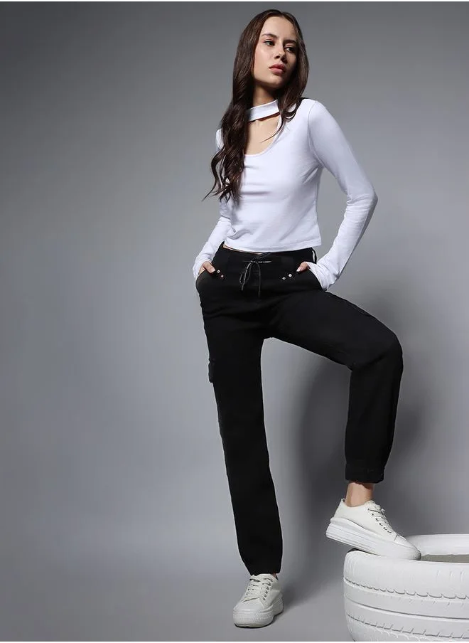 هاي ستار Solid Mid Rise Jeans with Drawstring Closure by Styli