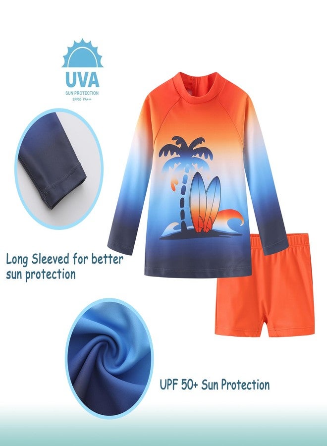 Lollisy Baby Boys Rash Guard Swimsuits Set for Boys Long Sleeve Swim Shirt with Swim Trunks Two Piece Swim Set Orange Surfing 24 Months - Image 3