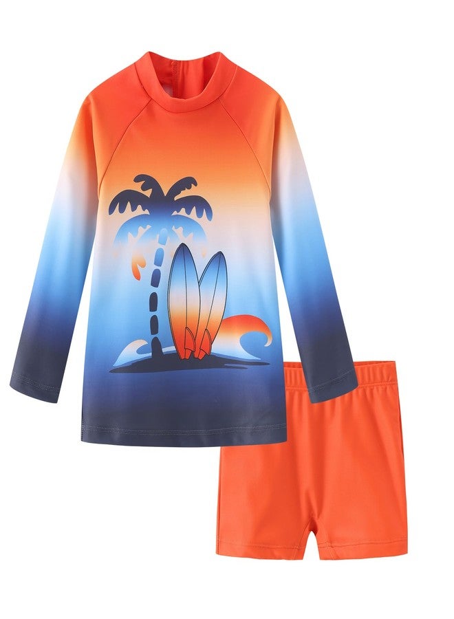 Lollisy Baby Boys Rash Guard Swimsuits Set for Boys Long Sleeve Swim Shirt with Swim Trunks Two Piece Swim Set Orange Surfing 24 Months - Image 1