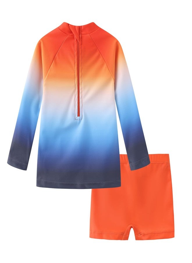 Lollisy Baby Boys Rash Guard Swimsuits Set for Boys Long Sleeve Swim Shirt with Swim Trunks Two Piece Swim Set Orange Surfing 24 Months - Image 2
