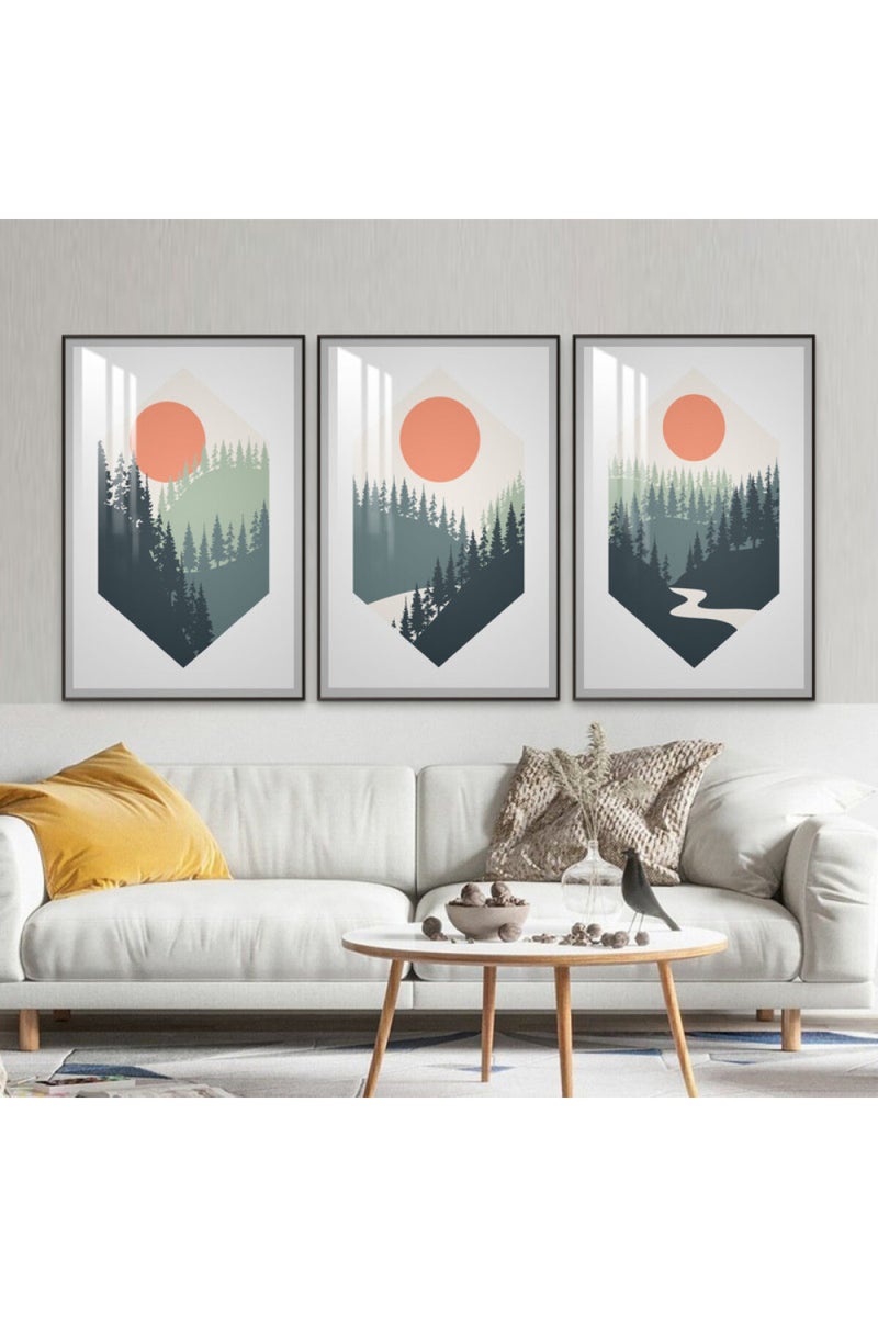 Marktna Three wooden wall painting with a frame and a clear acrylic layer - Image 1