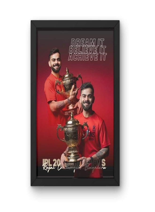 إطار صور تحفيزي لكوهلي، بطل دوري الكريكيت الهندي الممتاز 2025، مقاس A4، إطار أسود، احلم به، آمن به، حققه - Image 1