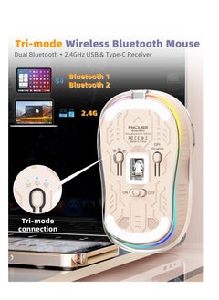 Excefore Wireless Mouse, Wireless Gaming Mouse, Silent Mouse with RGB Lights, 5.1 Bluetooth Mouse, Dual Bluetooth, USB & Type-C 2.4G 2400 DPI, Transparent Mouse for Laptop/Desktop PC, Milk Tea Color  - Image 5