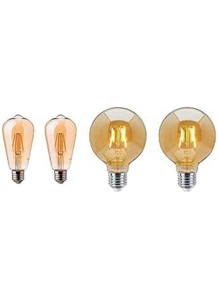 ماركة غير محددة مصباح اديسون ديكور لمبات st64 و لمبات G95 ليد 4 واط اصفر - (4 لمبات)  - Image 1