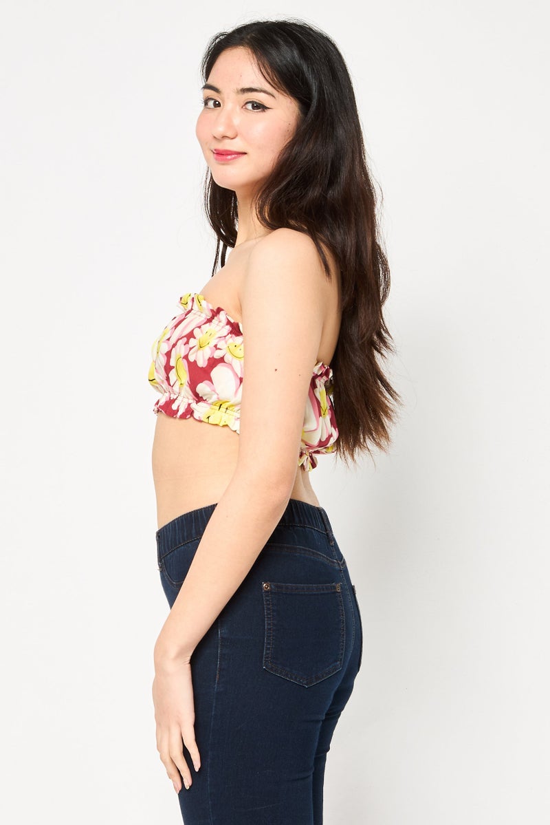 Bershka Women Straight Across Strapless Allover Print Tank Top, Multicolor - Image 3