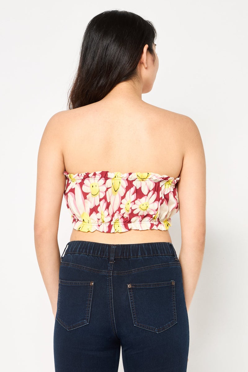 Bershka Women Straight Across Strapless Allover Print Tank Top, Multicolor - Image 4
