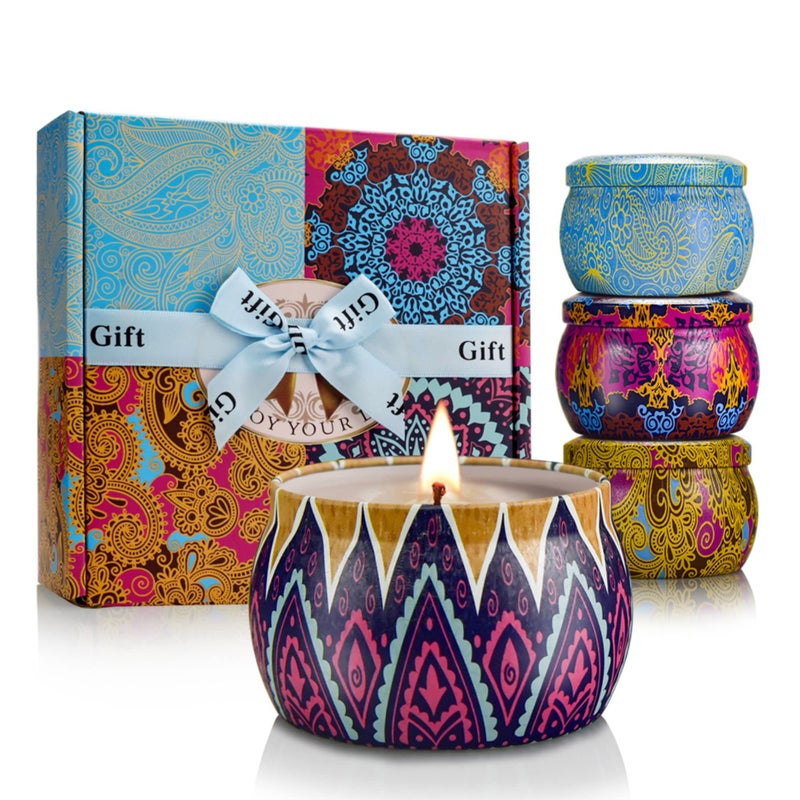 Scented Candles Gifts Set 4 Pack Aromatherapy Candles for Home Scented Stress Relief Gifts for Women 120 H Lasting Burn Natural Soy Wax Candle for Birthday Valentine Mothers Christmas Day
