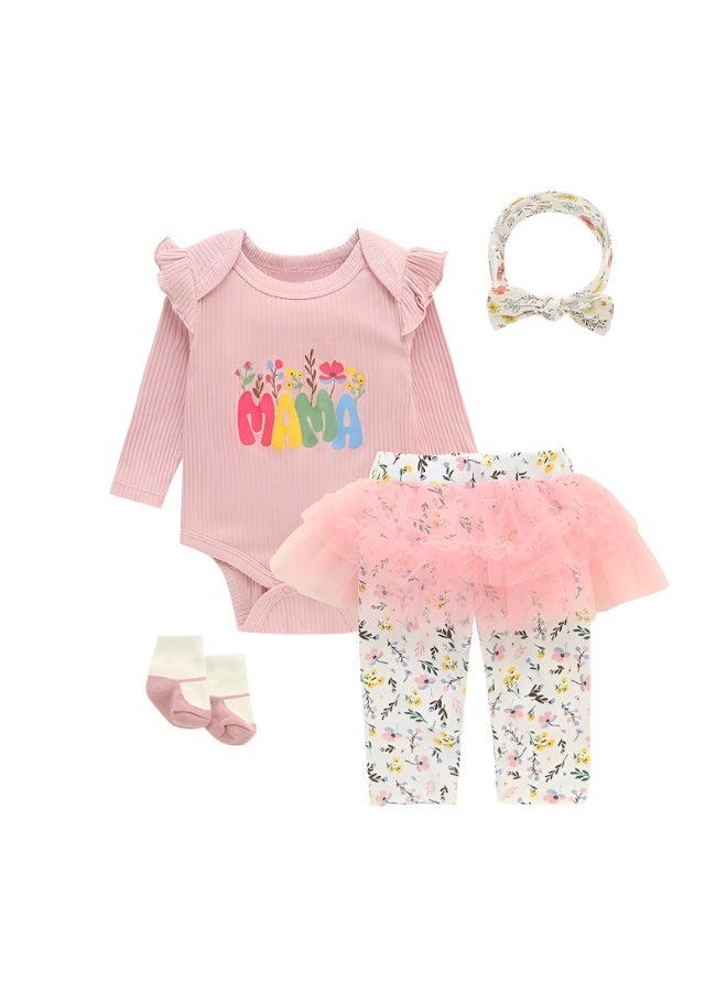 Bambimici -  Baby Girl 4-Piece Tutu Mama's Floral Set - Dark Pink - Image 2