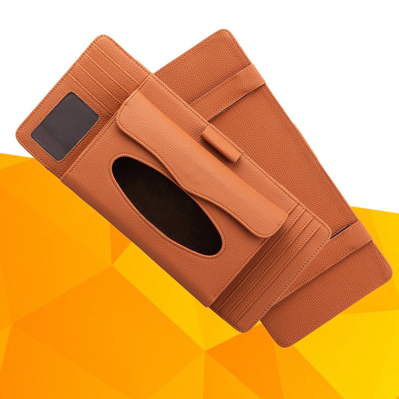Multi-functional Sun Visor Tissue Box Litchi Texture Card Slot Pen CD Organizer for Car Vehicle (Orange) - Image 2