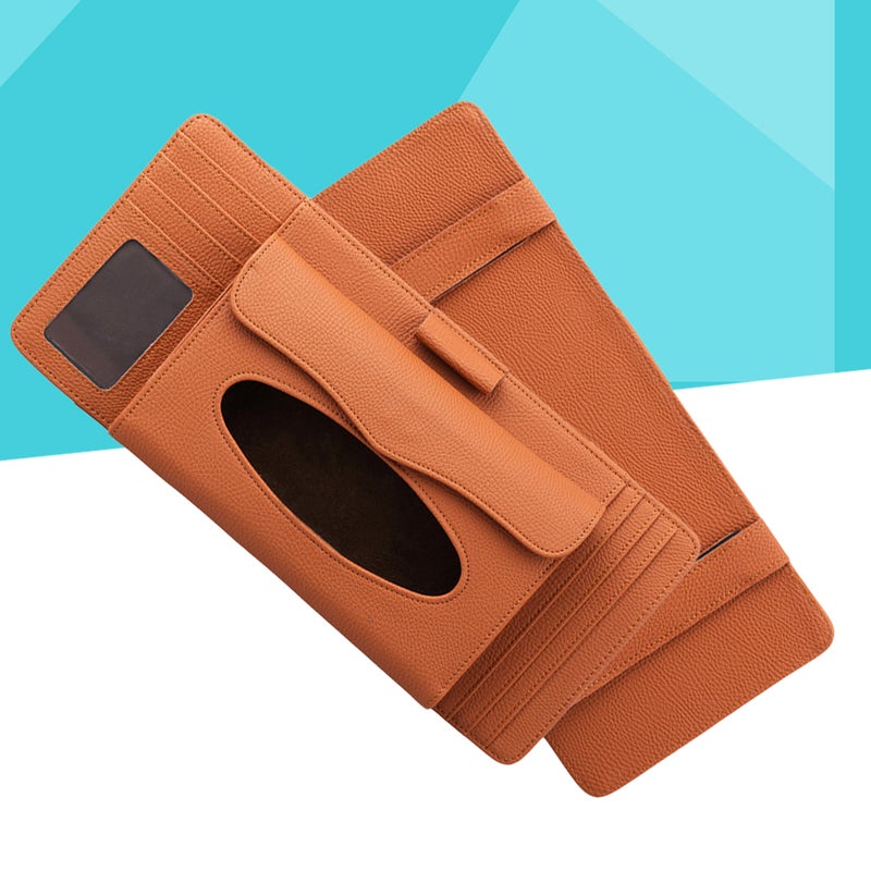Multi-functional Sun Visor Tissue Box Litchi Texture Card Slot Pen CD Organizer for Car Vehicle (Orange) - Image 5