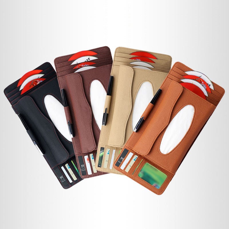 Multi-functional Sun Visor Tissue Box Litchi Texture Card Slot Pen CD Organizer for Car Vehicle (Orange) - Image 3
