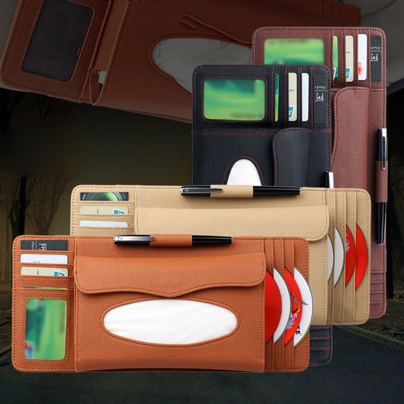 Multi-functional Sun Visor Tissue Box Litchi Texture Card Slot Pen CD Organizer for Car Vehicle (Orange) - Image 4
