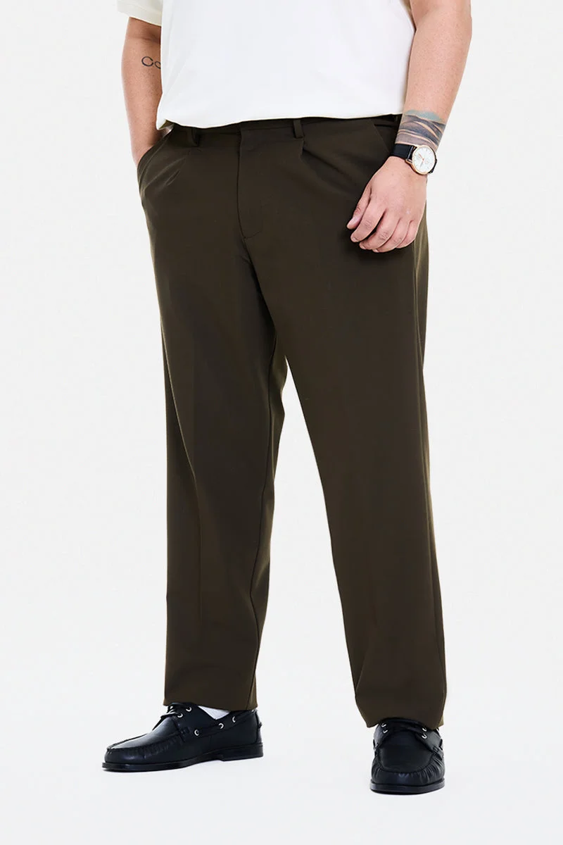 SNITCH Olive Textured Regular Fit Formal Plus Size Trousers