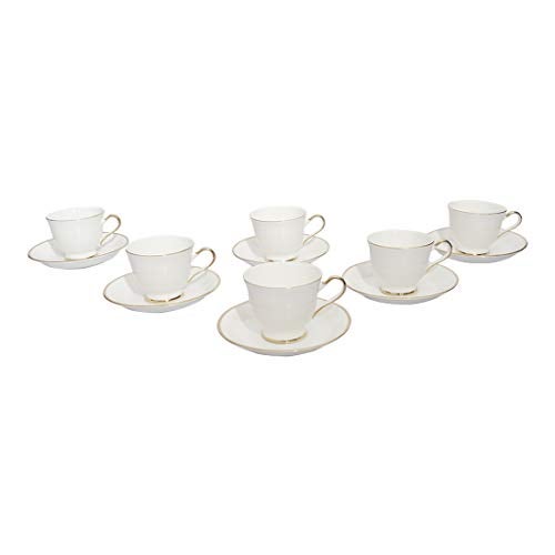 SkyKey Bone China Tea/Coffee Cups Set of 6 with Saucer (White & Gold) - Image 2