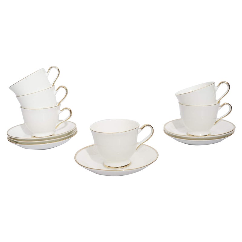 SkyKey Bone China Tea/Coffee Cups Set of 6 with Saucer (White & Gold) - Image 5